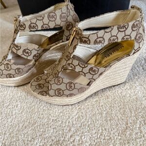 Michael Kors Brown Logo Wedge Sandals